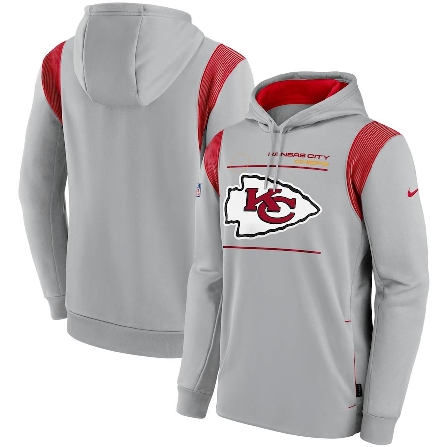 Men's Kansas City Chiefs 2021 Grey Sideline Logo Performance Pullover Hoodie