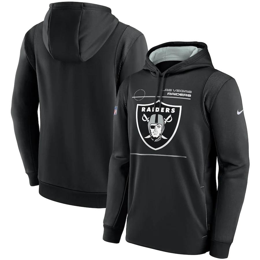 Men's Las Vegas Raiders 2021 Black Sideline Logo Performance Pullover Hoodie