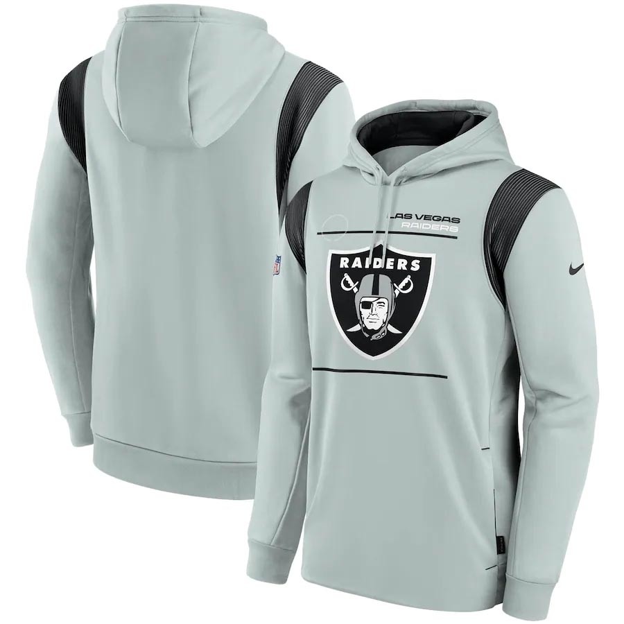 Men's Las Vegas Raiders 2021 Grey Sideline Logo Performance Pullover Hoodie