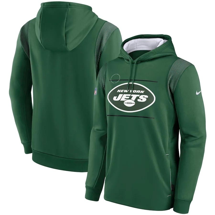 Men's New York Jets 2021 Green Sideline Logo Performance Pullover Hoodie