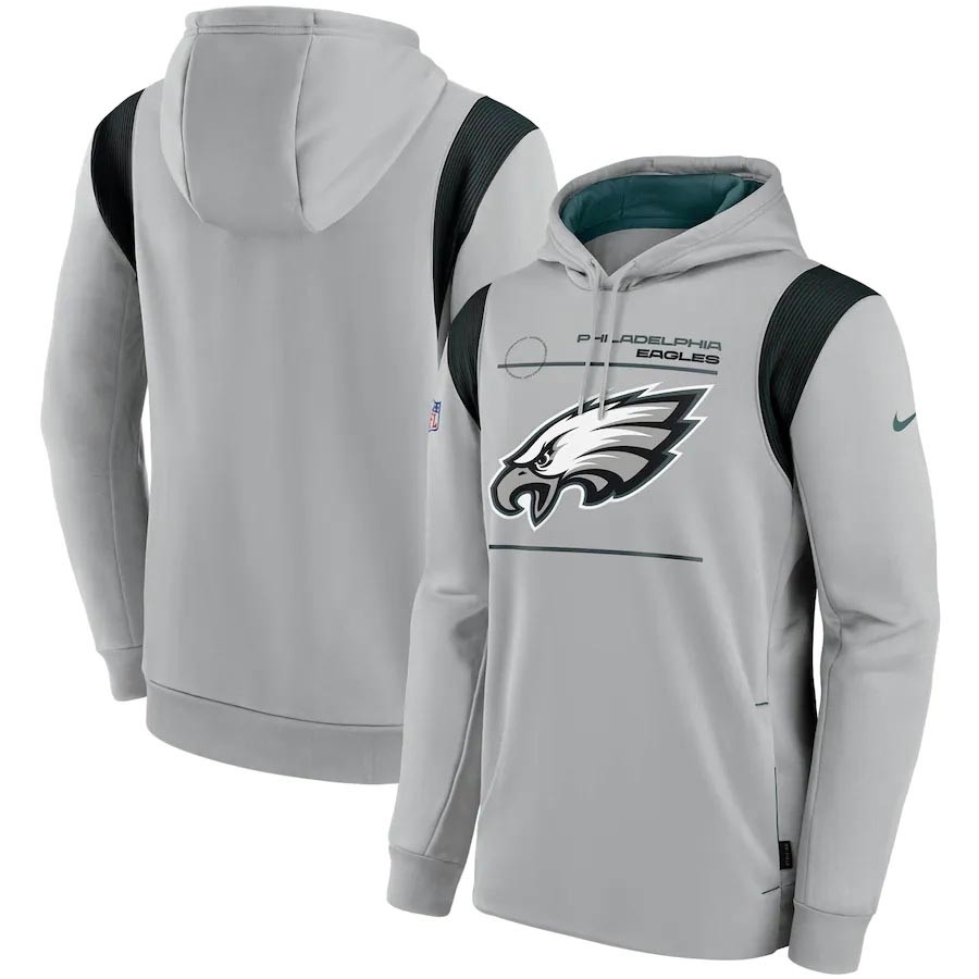 Men's Philadelphia Eagles 2021 Grey Sideline Logo Performance Pullover Hoodie