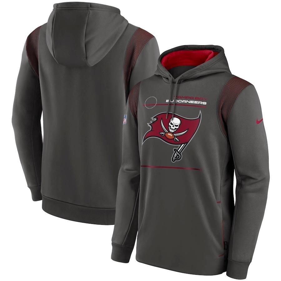 Men's Tampa Bay Buccaneers 2021 Pewter Sideline Logo Performance Pullover Hoodie