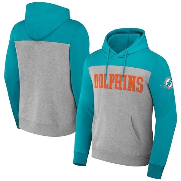 Men's Miami Dolphins X Darius Rucker Collection Aqua Grey Colorblock Pullover Hoodie