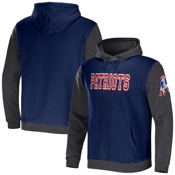 Men's New England Patriots X Darius Rucker Collection Navy Charcoal Colorblock Pullover Hoodie