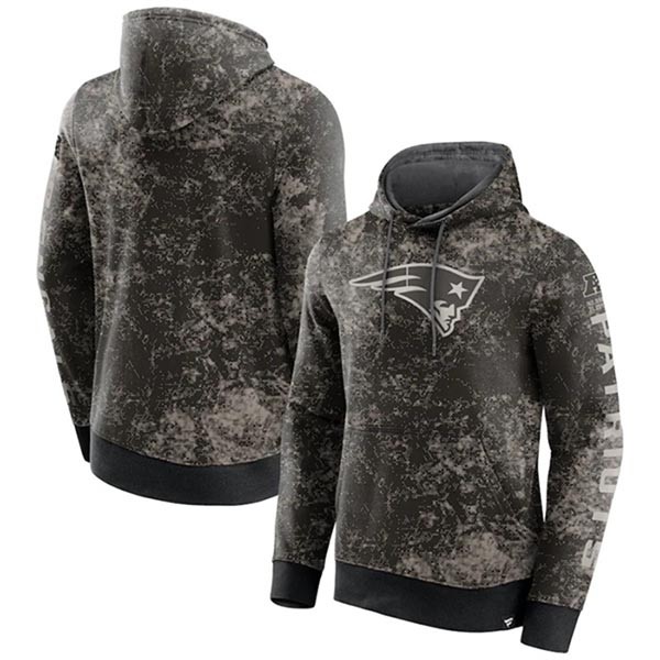 Men's New England Patriots Black Gray Blackout Tonal Pullover Hoodie