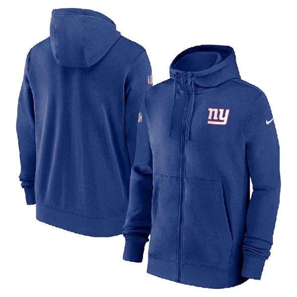 Men's New York Giants Blue Sideline Club Performance Full-Zip Hoodie