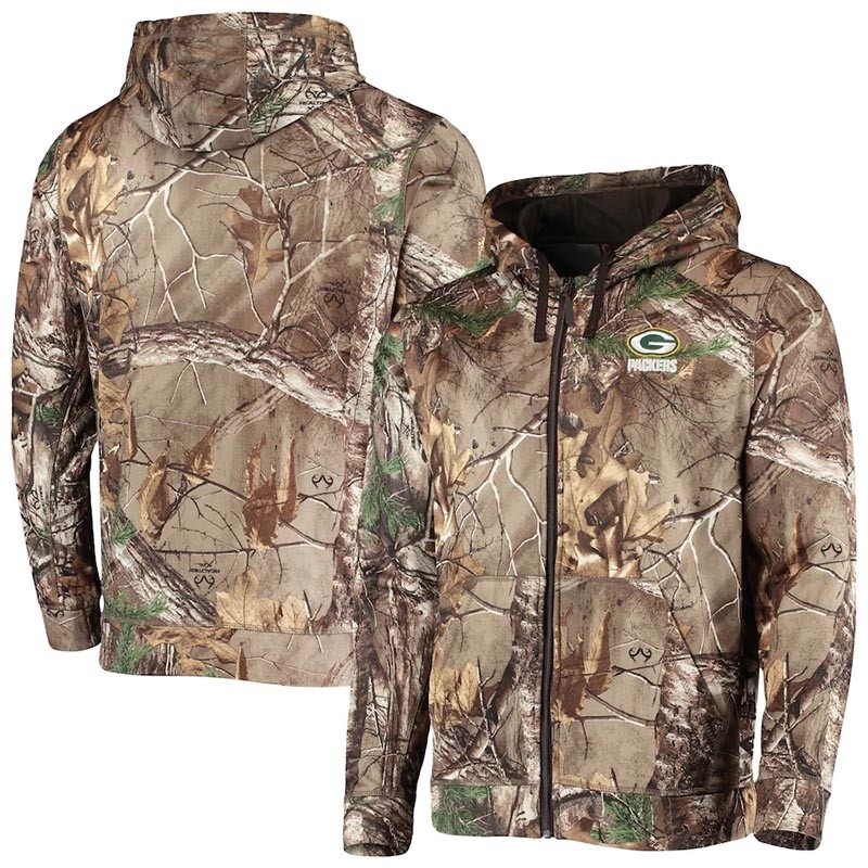 Men's Green Bay Packers Realtree Camo Trophy Tech Fleece Full-Zip Hoodie