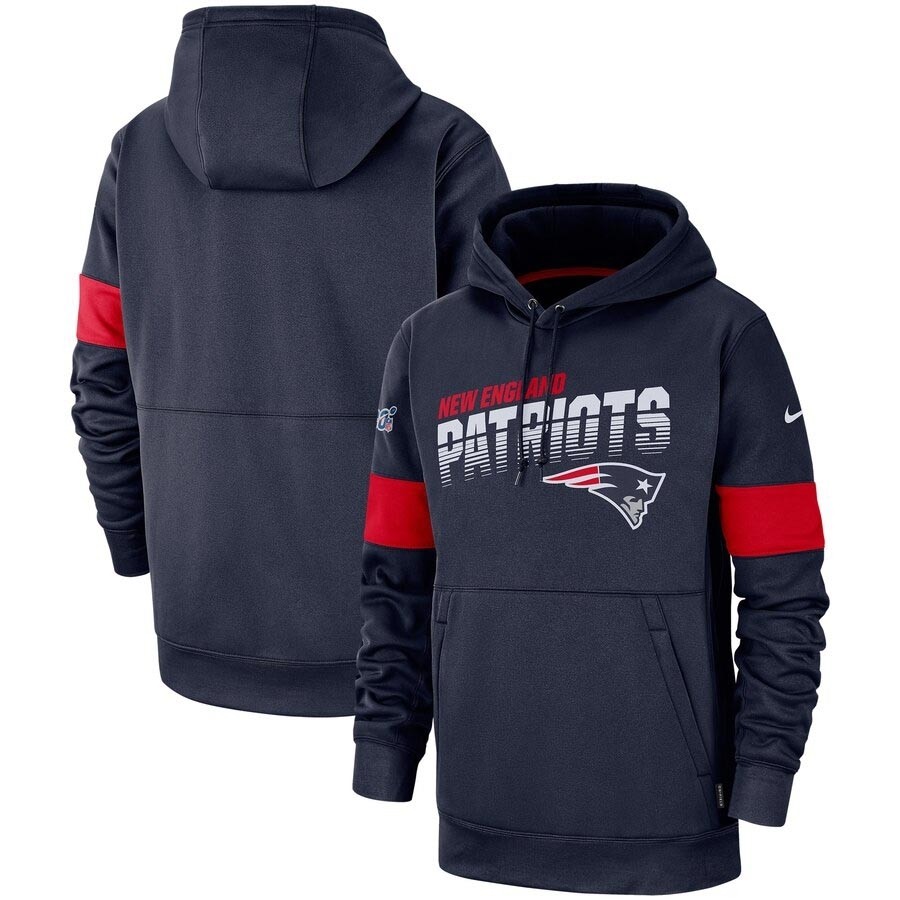 Men's New England Patriots Navy Nike Sideline Team Logo Performance Pullover Hoodie