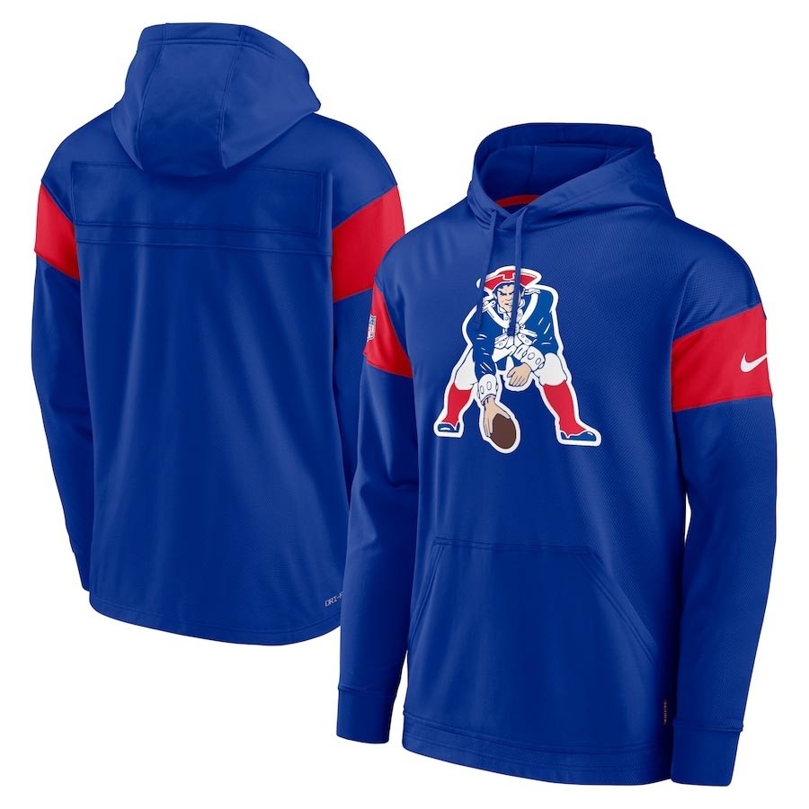 Men's New England Patriots Royal Nike Throwback Performance Pullover Hoodie