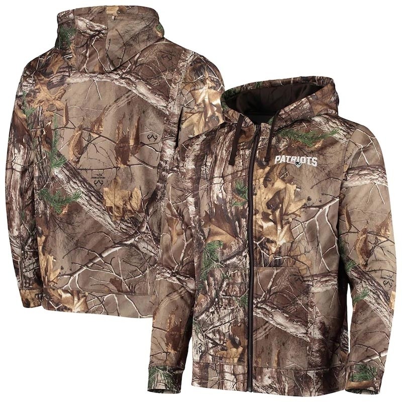 Men's New England Patriots Realtree Camo Trophy Tech Fleece Full-Zip Hoodie