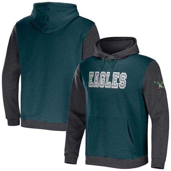 Men's Philadelphia Eagles X Darius Rucker Collection Midnight Green Charcoal Colorblock Pullover Hoodie