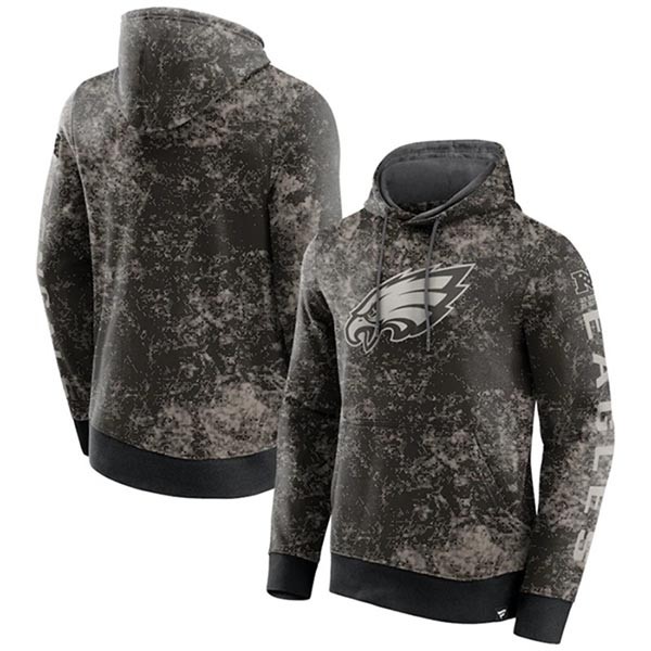 Men's Philadelphia Eagles Black Gray Blackout Tonal Pullover Hoodie