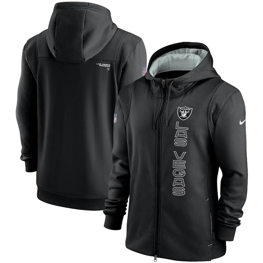 Men's Las Vegas Raiders 2021 Black Sideline Team Performance Full-Zip Hoodie