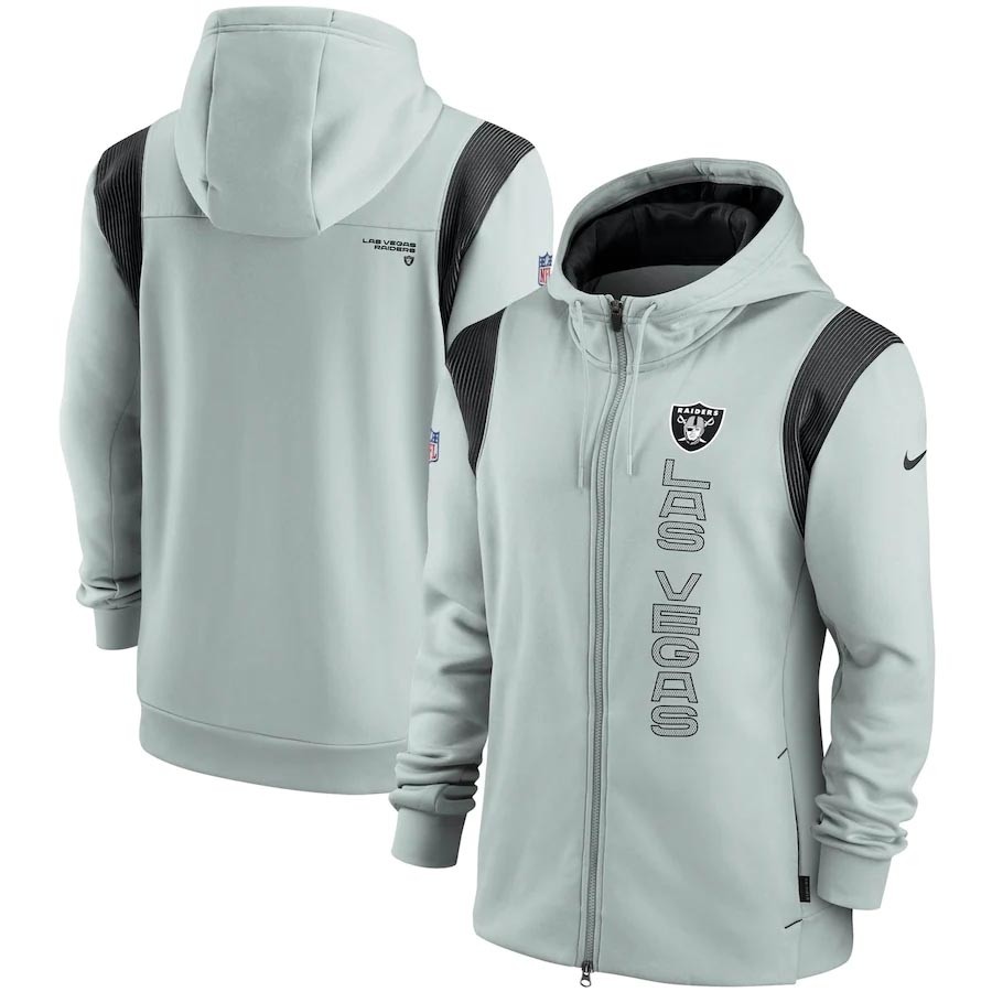 Men's Las Vegas Raiders 2021 Grey Sideline Team Performance Full-Zip Hoodie