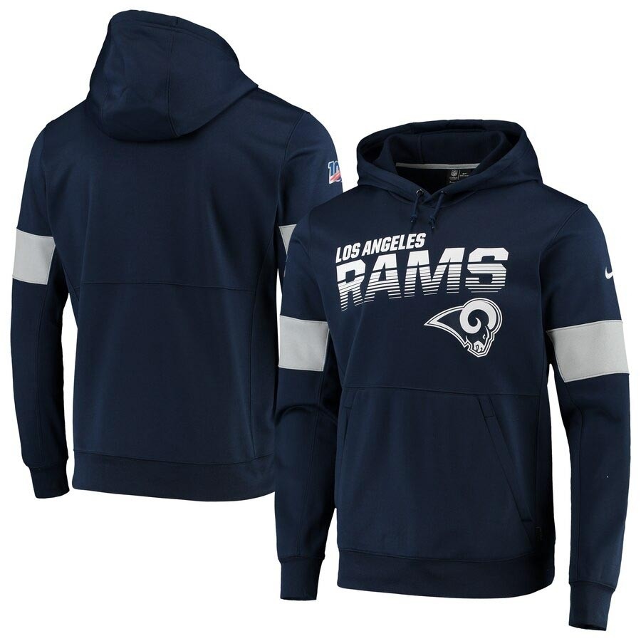 Men's Los Angeles Rams Navy Nike Sideline Team Logo Performance Pullover Hoodie