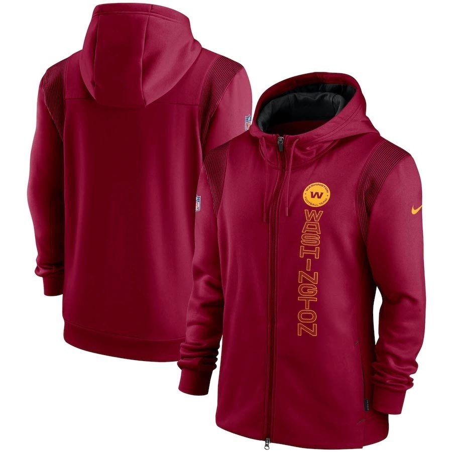 Men's Washington Redskins 2021 Red Sideline Team Performance Full-Zip Hoodie