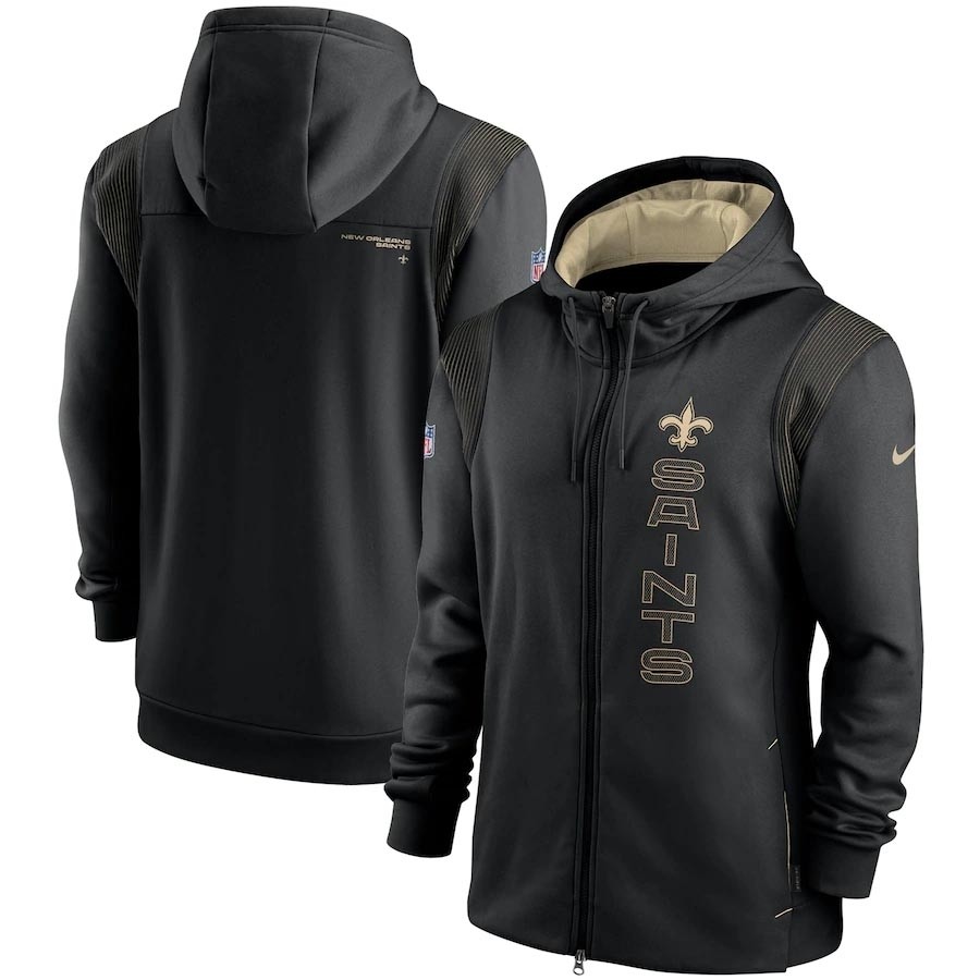 Men's New Orleans Saints 2021 Black Sideline Team Performance Full-Zip Hoodie