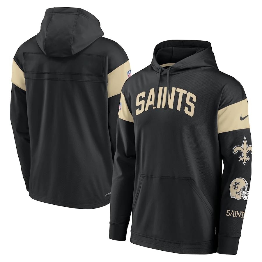 Men's New Orleans Saints Black Nike Sideline Athletic Arch Performance Pullover Hoodie