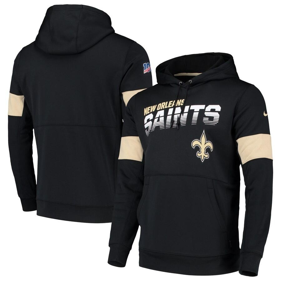 Men's New Orleans Saints Black Nike Sideline Team Logo Performance Pullover Hoodie