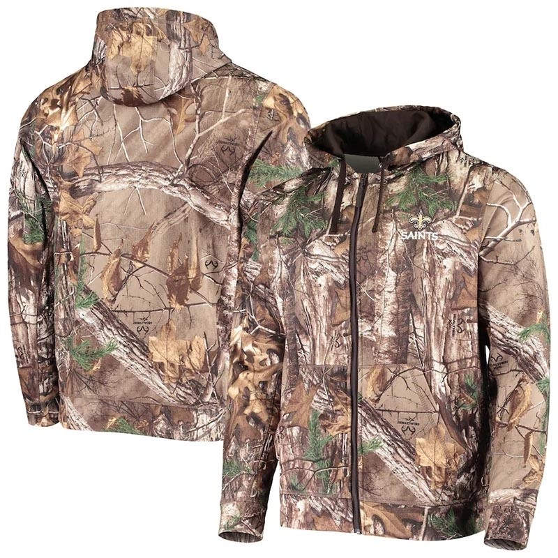 Men's New Orleans Saints Realtree Camo Trophy Tech Fleece Full-Zip Hoodie