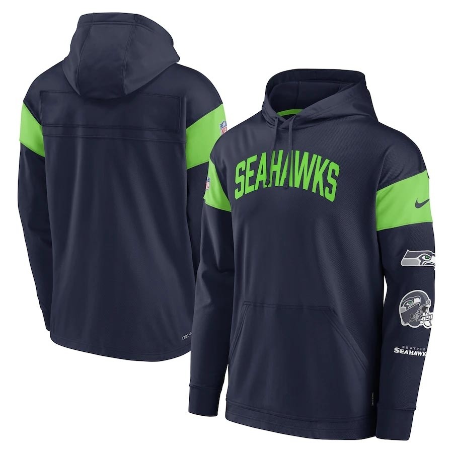 Men's Seattle Seahawks Navy Nike Sideline Athletic Arch Performance Pullover Hoodie