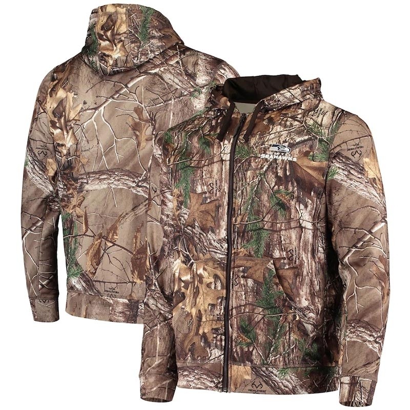 Men's Seattle Seahawks Realtree Camo Trophy Tech Fleece Full-Zip Hoodie