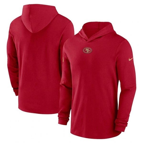 Men's San Francisco 49ers Scarlet Sideline Performance Long Sleeve Hoodie T-Shirt