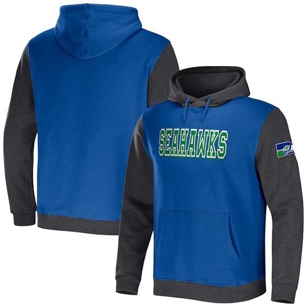 Men's Seattle Seahawks X Darius Rucker Collection Royal Charcoal Colorblock Pullover Hoodie