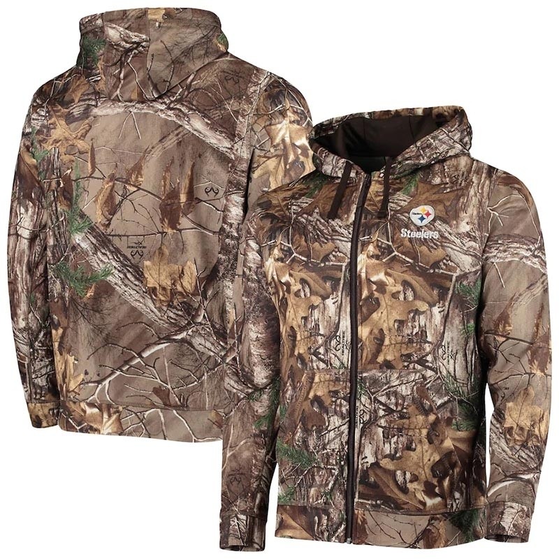 Men's Pittsburgh Steelers Realtree Camo Trophy Tech Fleece Full-Zip Hoodie