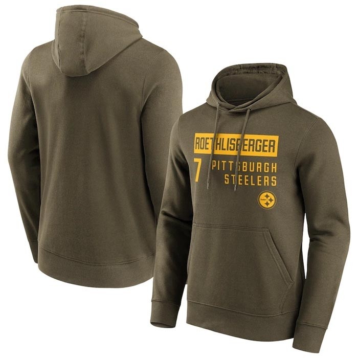 Men's Pittsburgh Steelers #7 Ben Roethlisberger Fashion Name & Number Olive Hoodie