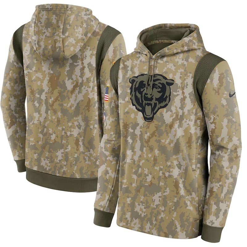 Men's Chicago Bears Nike Camo 2021 Salute To Service Therma Performance Pullover Hoodie