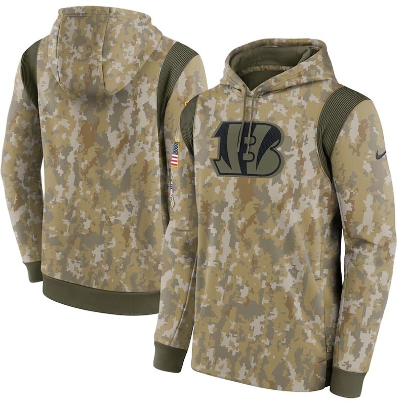 Men's Cincinnati Bengals Nike Camo 2021 Salute To Service Therma Performance Pullover Hoodie