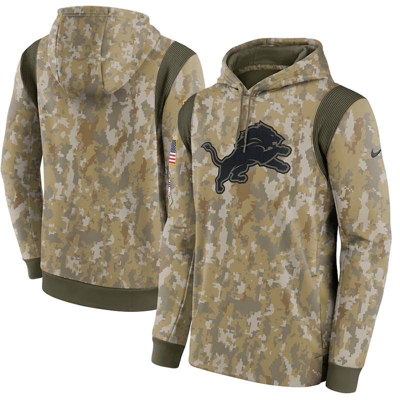 Men's Detroit Lions Nike Camo 2021 Salute To Service Therma Performance Pullover Hoodie