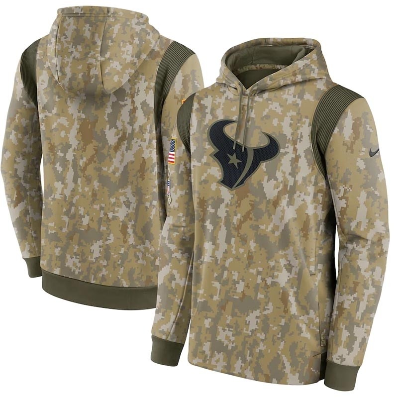 Men's Houston Texans Nike Camo 2021 Salute To Service Therma Performance Pullover Hoodie