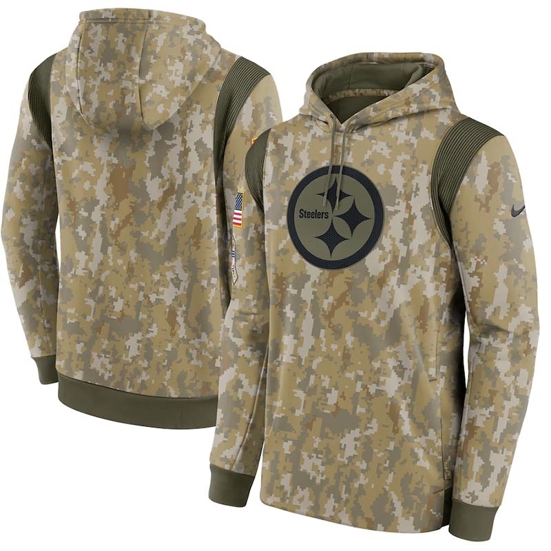 Men's Pittsburgh Steelers Nike Camo 2021 Salute To Service Therma Performance Pullover Hoodie