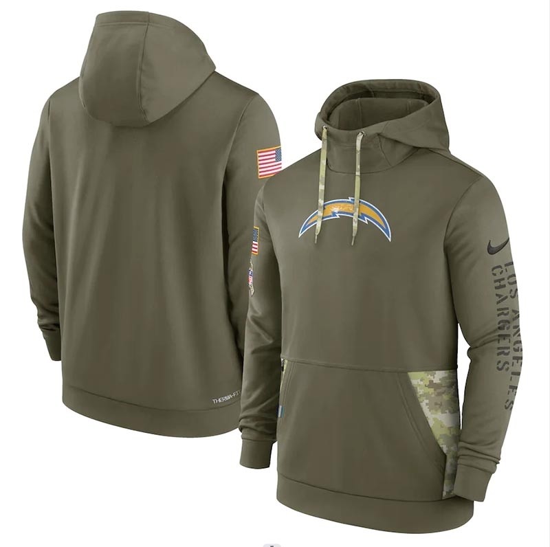 Men's Los Angeles Chargers Nike Olive 2022 Salute to Service Therma Performance Pullover Hoodie