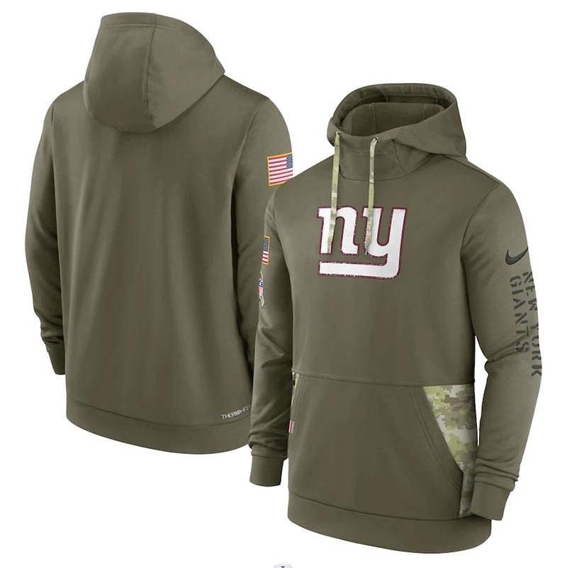 Men's New York Giants Nike Olive 2022 Salute to Service Therma Performance Pullover Hoodie