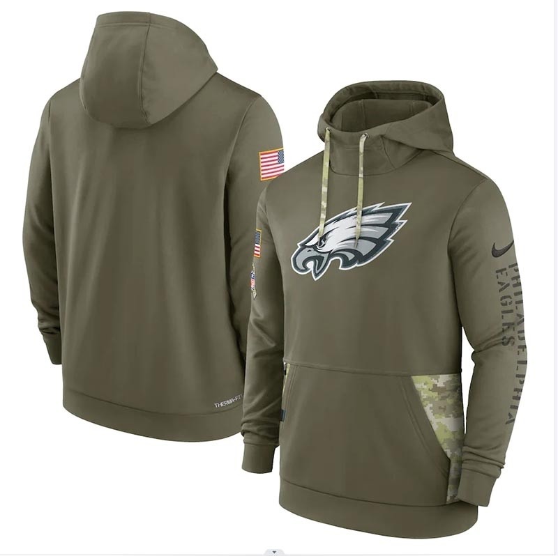 Men's Philadelphia Eagles Nike Olive 2022 Salute to Service Therma Performance Pullover Hoodie