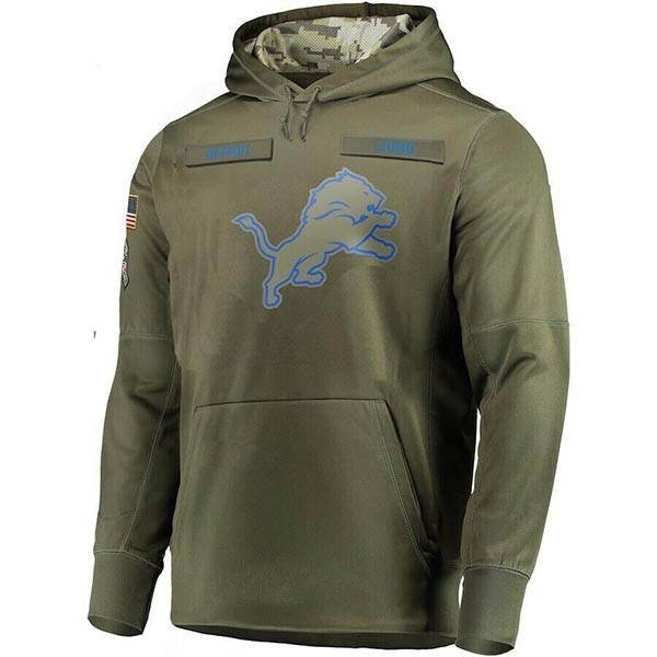 Men's Detroit Lions Army Green Salute To Service Pullover Hoodie