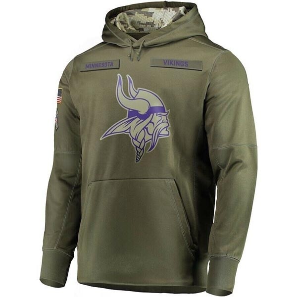 Men's Minnesota Vikings Army Green Salute To Service Pullover Hoodie