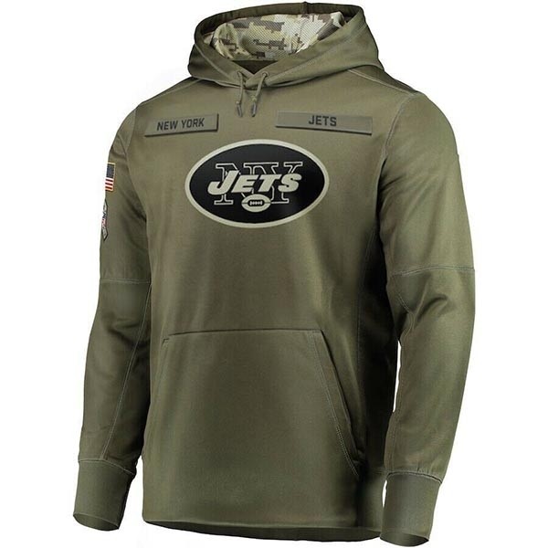 Men's New York Jets Army Green Salute To Service Pullover Hoodie