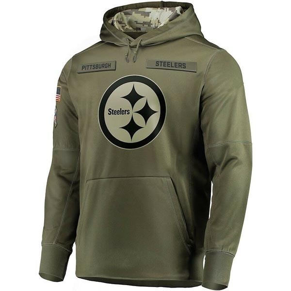 Men's Pittsburgh Steelers Army Green Salute To Service Pullover Hoodie