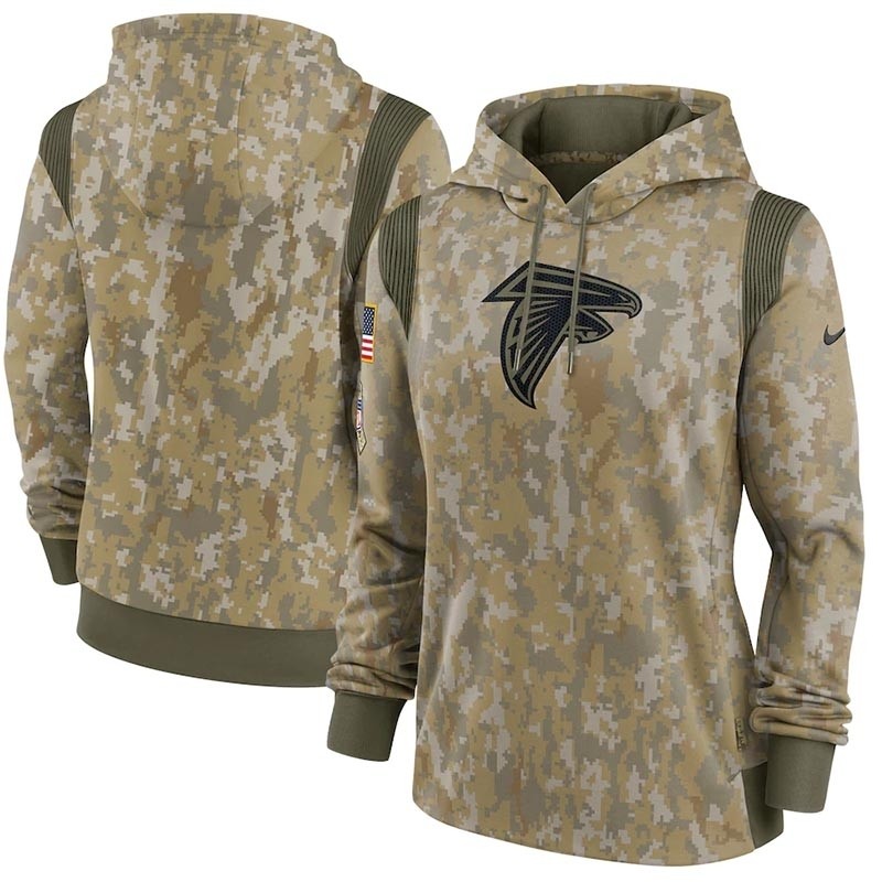 Women's Atlanta Falcons Nike Olive 2021 Salute To Service Therma Performance Pullover Hoodie