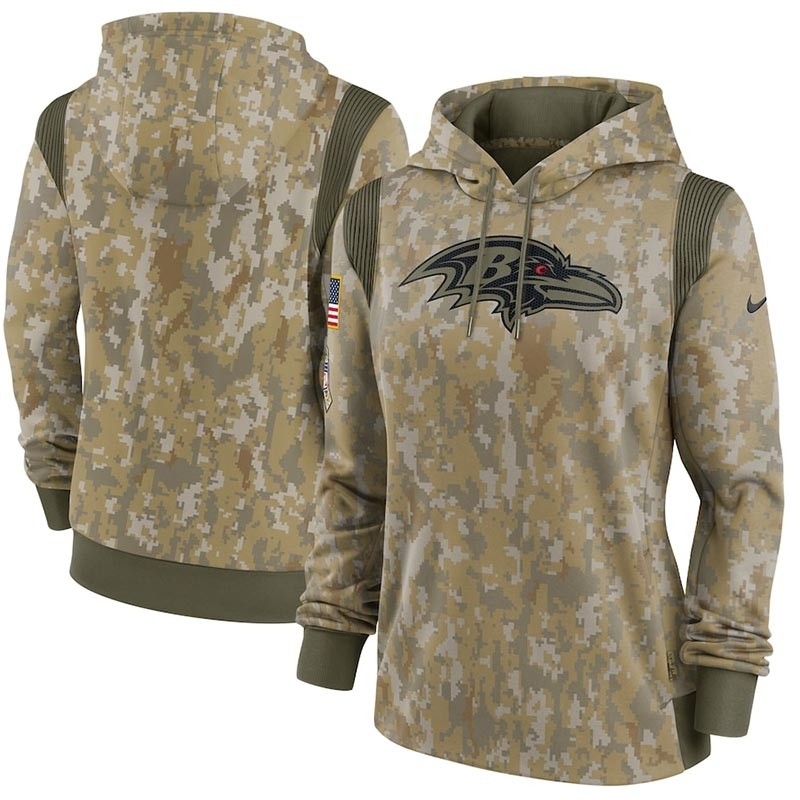 Women's Baltimore Ravens Nike Olive 2021 Salute To Service Therma Performance Pullover Hoodie