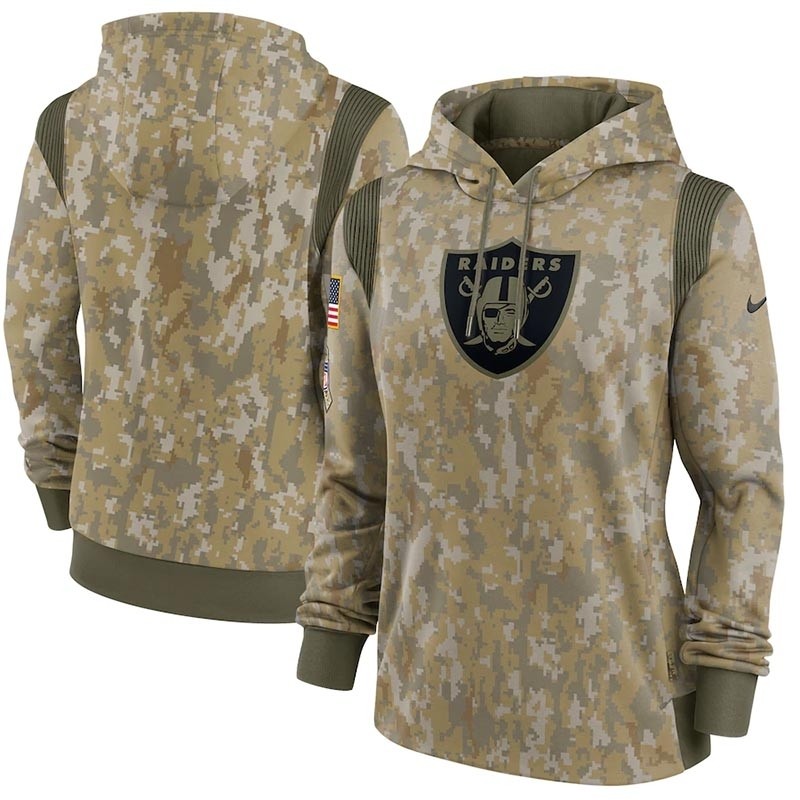 Women's Las Vegas Raiders Nike Olive 2021 Salute To Service Therma Performance Pullover Hoodie