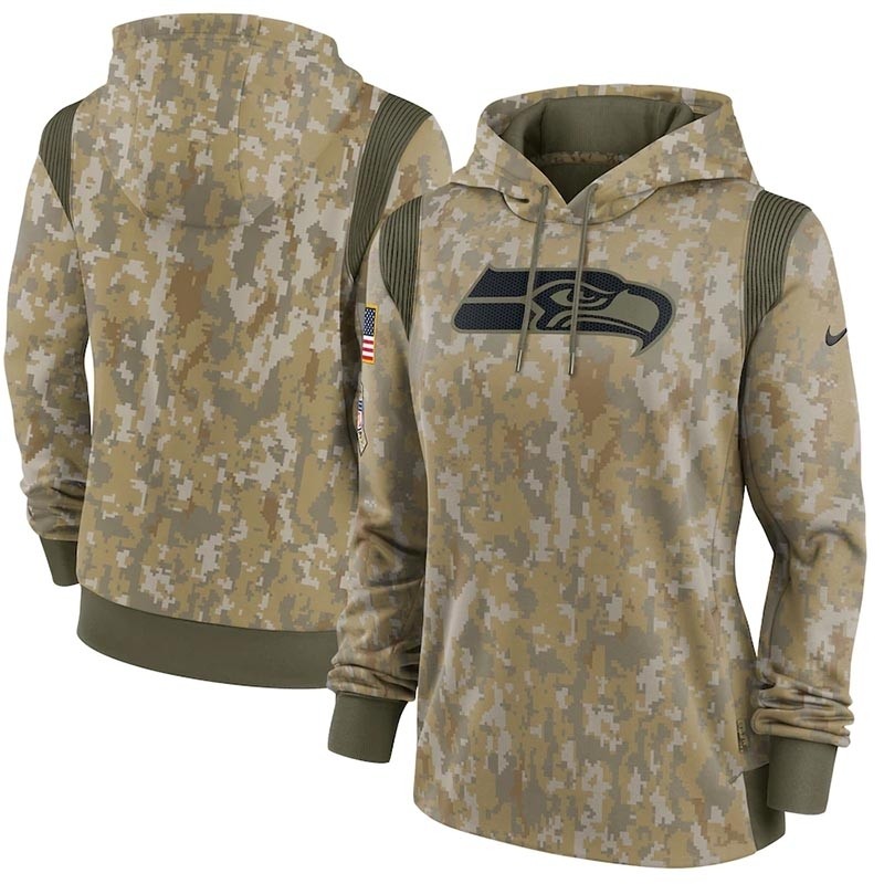 Women's Seattle Seahawks Nike Olive 2021 Salute To Service Therma Performance Pullover Hoodie