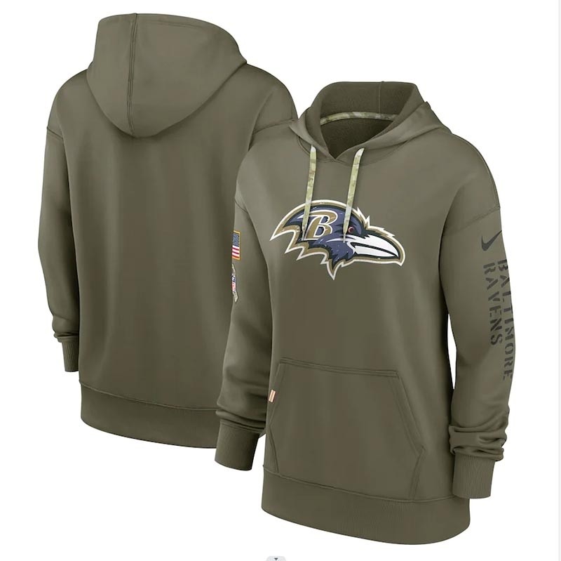 Women's Baltimore Ravens Nike Olive 2022 Salute To Service Performance Pullover Hoodie