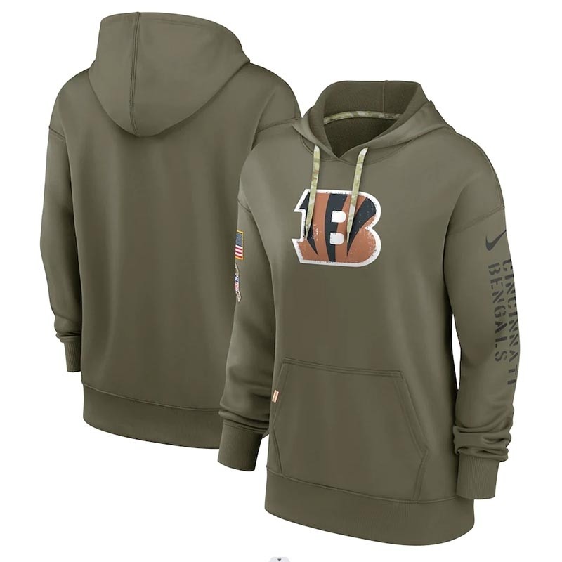 Women's Cincinnati Bengals Nike Olive 2022 Salute To Service Performance Pullover Hoodie