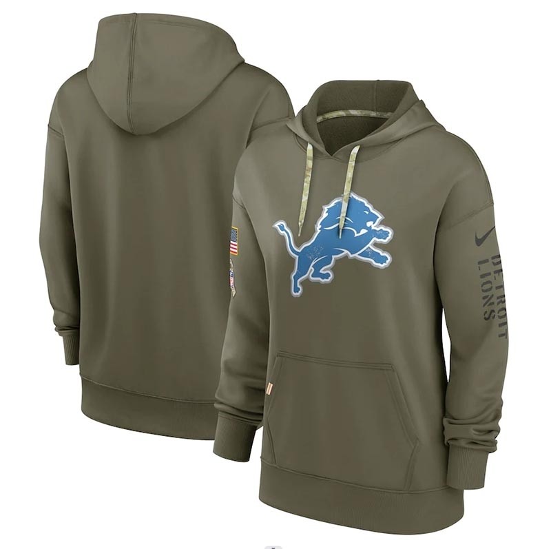 Women's Detroit Lions Nike Olive 2022 Salute To Service Performance Pullover Hoodie