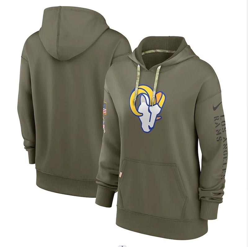 Women's Los Angeles Rams Nike Olive 2022 Salute To Service Performance Pullover Hoodie